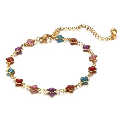 China Colorful Woman Lucky Stainless Steel Anklet For high quality fine rainbow punk four clover leaf anklets jewelry anklets for sale