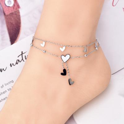 China Punk Korean Style Fringe Fritillaria Love Heart Anklet Double Layer Gold And Silver Anklet For Women 18K Gold for sale