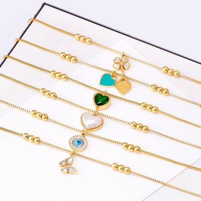 China Punk Fritillaria Circle Eye Anklet Clover Butterfly Heart Beads Stainless Steel Fashion Jewelry Anklets for sale