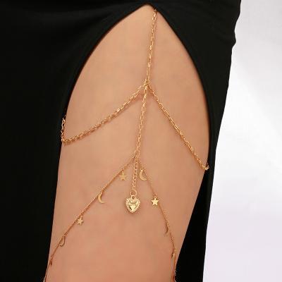 China Vintage Europe And America Multilayer Moon And Star Leg Chain Anklets Body Chain Jewelry For Woman for sale