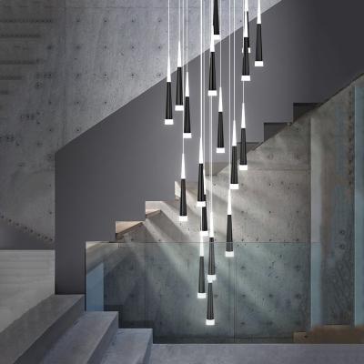 China Modern LED Villa Attic Staircase Long Duplex Pendant Lamp Adjustable Hanging Light for sale