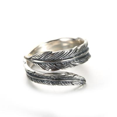 China Retro Fashion Personality Punk Vintage S925 Sterling Silver Feather Style Rings For Men for sale