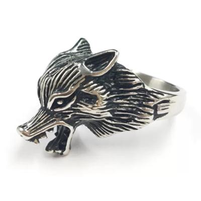 China Retro Trendy Mens Fashion Stainless Steel Design Fox Shape Casting Animal Punk Ring for sale