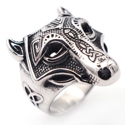 China Fashion Punk Popular Movies Viking Wolf Head Fox Head Stainless Celtic Steel Ring for sale