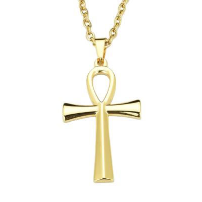 China New Hiphop Stainless Steel Christian Jesus Cross Pendant Necklace 18K Gold Plated Wholesale for sale