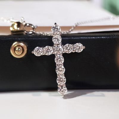 China Religious White Gold Plated 925 Sterling Silver Cross Pendant with Hearts and Arrows High Carbon Diamond Inlaid Wholesale for sale