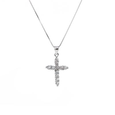 China Religious Wholesale White Gold Plated 925 Sterling Silver Cross CZ Pendant For Women for sale