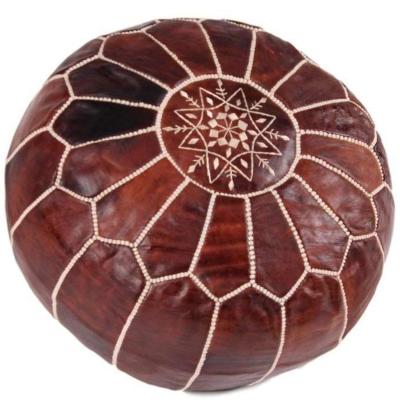 China Dark Brown Foldable Custom Handmade Poufs Real Tobacco Ottoman Ottoman Stool 100% Leather Natural Leather Pouf for sale