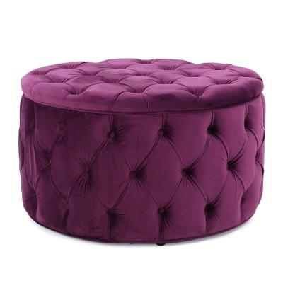 China Foldable Velvet Pouf Stool With Round Button Storage Ottoman Pouf for sale