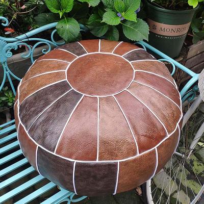 China Foldable Leather Poufs Around Tan Boho Handmade Faux Leather Floor Cushion Stool Pouf Living Room Furniture Home Leather Stool and Ottoman for sale