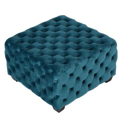 China Foldable Modern Velvet Ottoman Button Design Stool Pouf Green, Red And Dark Gery for sale