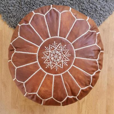 China Foldable Handmade Leather Pouf Ottoman Stool Kneeler Cushion Unstuffed Maroccan Pouf for sale