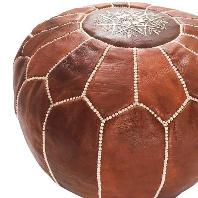 China Foldable Goatskin Leather Living Room Decor Genuine Ottoman - Round Tall Pouf for sale