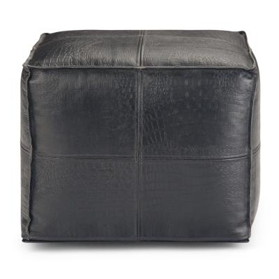 China Foldable Modern Black Leather Square Pouf Ottoman Stool Pouf Seat for sale