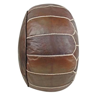 China Luxury Dark Brown Goat Skin Ottoman Foldable Moroccan Genuine Leather Ottoman Unstuffed Pouf for sale