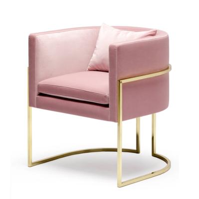 China Luxury Pink Velvet Hotel Sofa Accent Chair Living Room Fabric Leisure Environment Stainless Steel Legs Friendly Living Room Furniture for sale