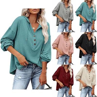 China 2021 Anti-wrinkle European and American women's foreign trade autumn and winter new style casual loose Amazon solid color hoodie sweater for sale