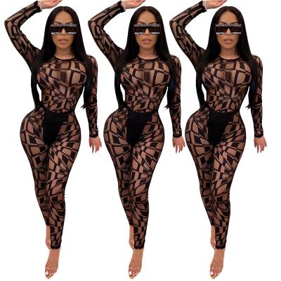 China 2021 plus size ladies printed hollow back sexy mesh casual overalls for sale