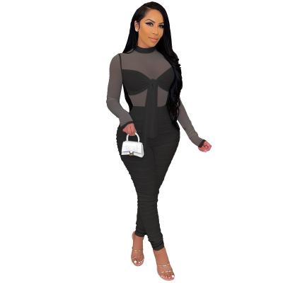 China Breathable Mesh Sleeve Lace High Stretch Tight Nightclub Sexy Jumpsuit for sale