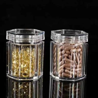 China Food Hexagon Clear Plastic Jar For Honey Nut Rice Coffee Storage Container Candy Capsule Jar for sale