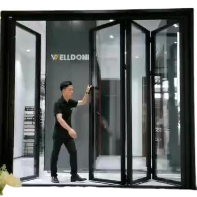 China Automatic folding windows and screen Deda sliding glass door doors folding patio bifold glass sliding bi folding door for sale