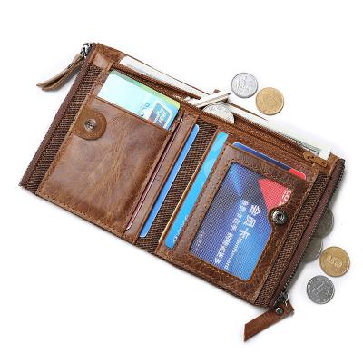 China Wholesale Genuine Leather Men's Retro Luxury Design RFID Buckle Coin Purse Multifunctional Card Case for sale