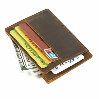 China Retro fashion unisex purse minimalist aluminum rfid wallet pop up credit card leather custom metal id auto card holders for sale