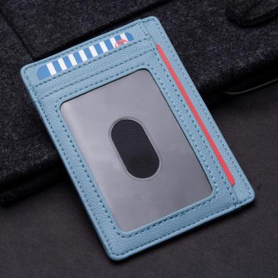 China Fashion Logo Lichee Rfid Slim Small Custom Made Front Pocket Credit Card Wallet For Women Men for sale