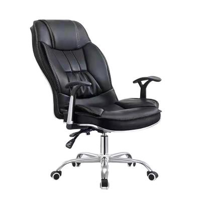 China Modern High Back PU Swivel Executive Office Chair Genuine Black Leather (Height) Adjustable for sale