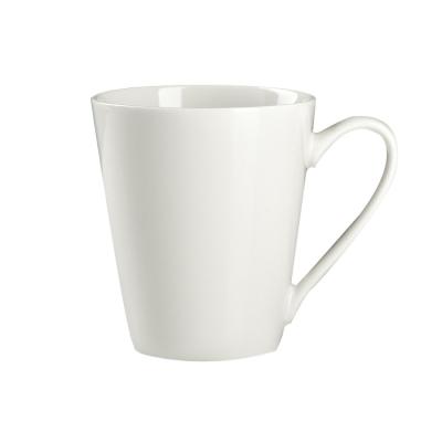 China Viable Printing Custom V Shape Logo White Ceramic Mug for sale