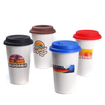 China Sustainable Custom Logo Printing Ceramic Coffee Mug With Silicon Lid for sale