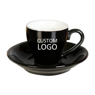 China Sustainable High Quality 70ml Black Espresso Cup And Saucer for sale