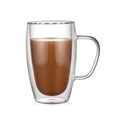 China Sustainable Double Wall Borosilicate Glass Cup Coffee Mug With Handle for sale