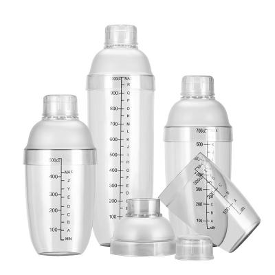 China Plastic Cocktail Shaker Bottle 350ml 500ml 700ml 1000ml Wholesale PC Plastic Cocktail Shakers for sale