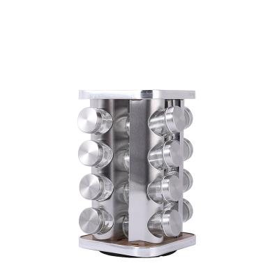 中国 wood chassis Revolving 16-Jar Spice Rack Tower Holder Countertop stainless steel Seasoning Organizer 販売のため