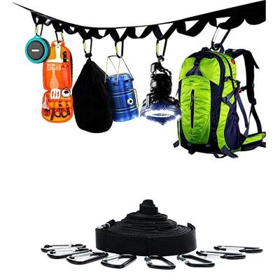 China Outdoor Campsite Storage Strap Camping Tent Storage Rope Adjustable Clothesline Strap Camping Lanyard  Hanger With 19 Hook en venta