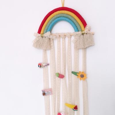 中国 Nordic weaving rainbow Indoor Room Decoration children hair clip hair accessories storage with wall hanging headwear 販売のため