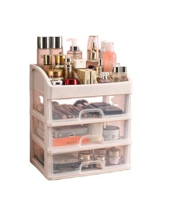 China Bedroom Desktop Dust-proof Transparent Drawer Three Layer Cosmetic Storage Box for sale