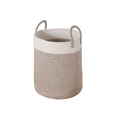 China Japanese cotton rope woven storage basket round sundry storage box Cotton belt handle dirty laundry basket toy basket Finishing for sale