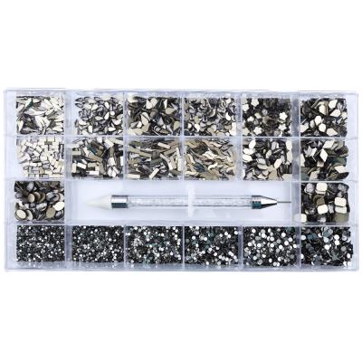 China Flatback Mixed Glass Rhinestone Multi Art Decoration Rhinestones Flat Bottom Nail Crystal Fancy Rhinestones 21Box Glass Shapes for sale