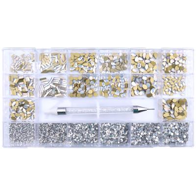 China Box Crystal Flat Golden Back Nail Diamond Stone Glass Kit Opal White Nail Art Rhinestone for sale