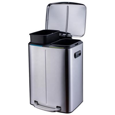 China Wholesale Metal Classifiable Trash Can Foot Pedal Trash Can 40L Waste Bin Stainless Steel Double Stocked Trash Can for sale