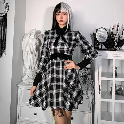 China New Anti-Static Wholesale Custom Made Plaid Lapel Waist Summer Stretching Elegant Long Sleeve Dress for sale