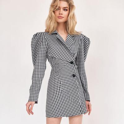 China Autumn Women Shirt Plaid Suit Collar Lamb Leg Sleeve Shirt Dress Early Retro Anti-Static for sale