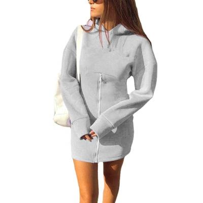 China Anti-Static Wrap Hip Solid Color Long Sleeve Dress 2021 Hooded Blue Ladies Casual Outfits for sale