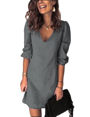 China Anti-static Latest 2021 Solid Color Deep V-Neck Fashion Dresses Casual Dress Women's Ladies Summer Dress for sale