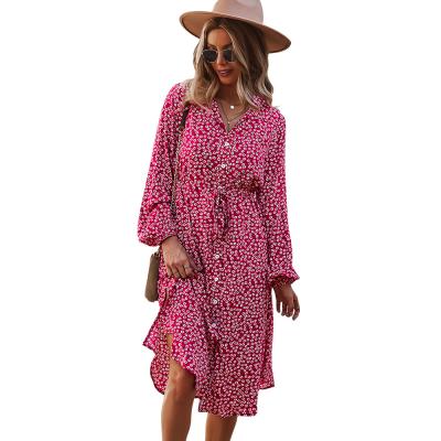 China Women's Anti-Static Floral Loose French Dress Elegant Casual Wear Fashion Long Shirt Dresses for sale