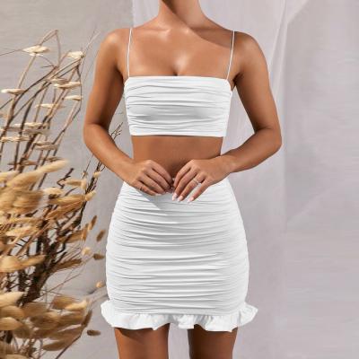 China Anti-Static Women 2 Piece Bodycon Set Ruffles Off Shoulder Crop Top Casual Short Summer Beach Vestidos for sale