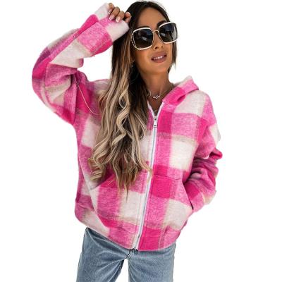 China High Quality Women's Sports Women Plaid New Arrival Anti-Wrinkle Short Hooded Zipper Hoodies for sale