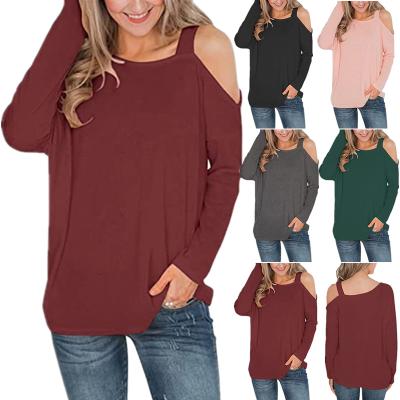 China Spring Solid Color Breathable Loose Shut Off Shoulder T Shirts Drop Shoulder Long Sleeve T-Shirt for sale